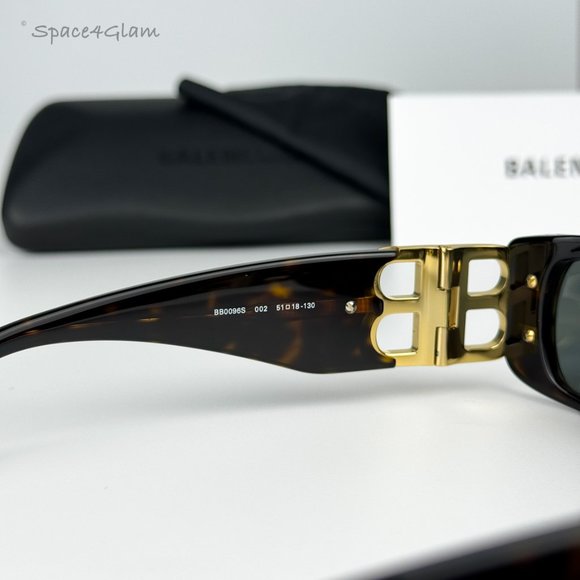 Balenciaga Men Sunglasses Havana Gold Logo Green Rectangle BB0096S 002 NEW - Picture 6 of 13